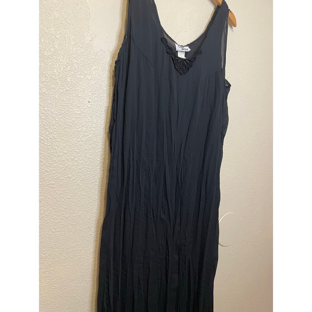 VTG Cher Jacque Y2K Black Crinkle Lace Detailed Whimsy Goth Midi Slip Dress Lg - Picture 14 of 16
